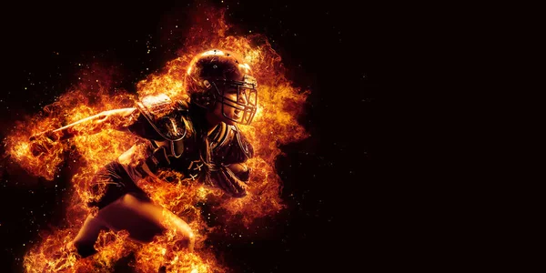 Burning American Football Speler Vrouw Donkere Achtergrond Met Ruimte Voor — Stockfoto