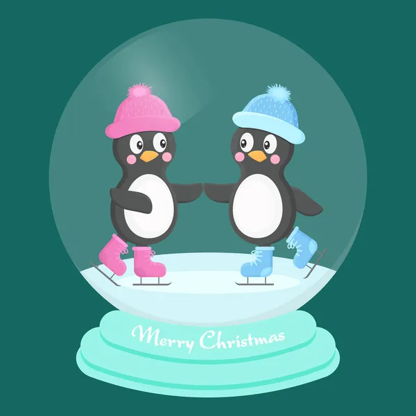 Pingüinos montan en una pista de cristal — Vector de stock