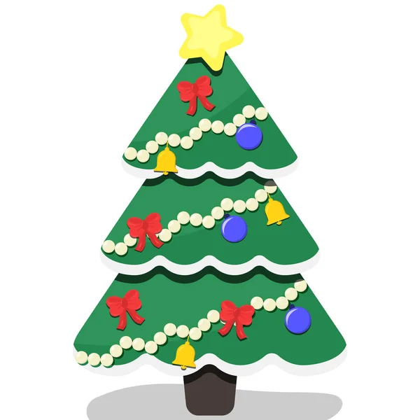 Árbol de Navidad con juguetes y una estrella encima — Vector de stock