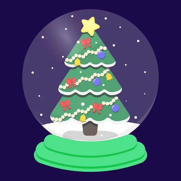 Árbol de Navidad en una bola de vidrio con nieve cayendo — Vector de stock