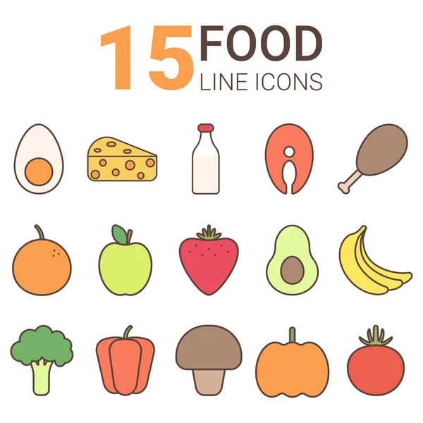 Conjunto de ícones lineares coloridos de alimentos saudáveis — Vetor de Stock