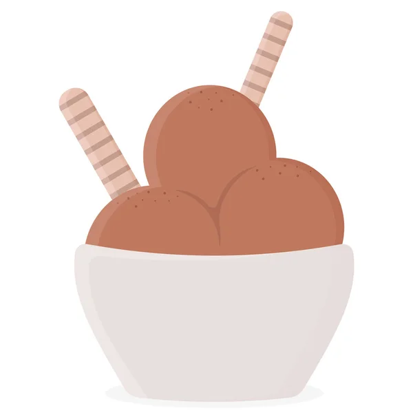 Bola es krim coklat dalam mangkuk - Stok Vektor