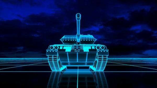 デジタル世界のネオン輝くタンク 3Dレンダリング — ストック写真