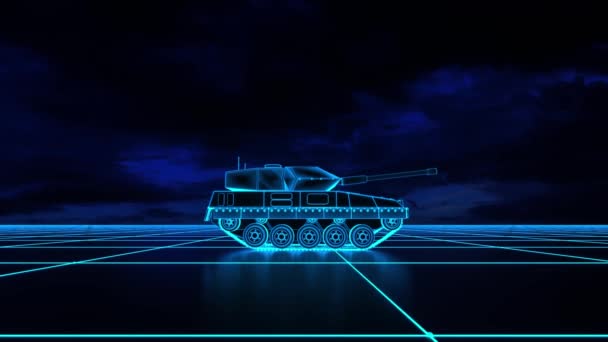Neonglödande Tank Digital Värld Rendering — Stockvideo