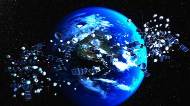 Yörüngede bir sürü uydu çöplüğü (3D görüntüleme, NASA tarafından desteklenen bu görüntü ögeleri)