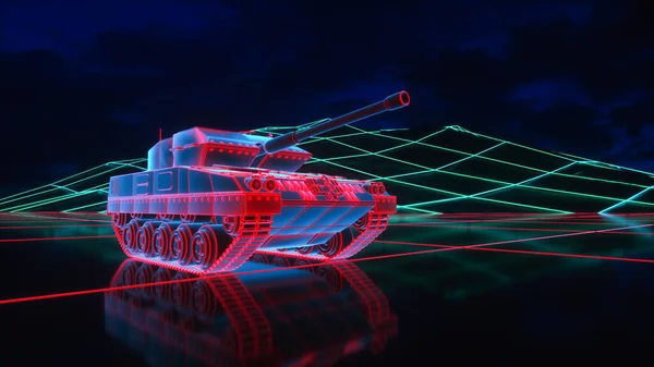 Neonglödande Tank Digital Värld Rendering — Stockfoto