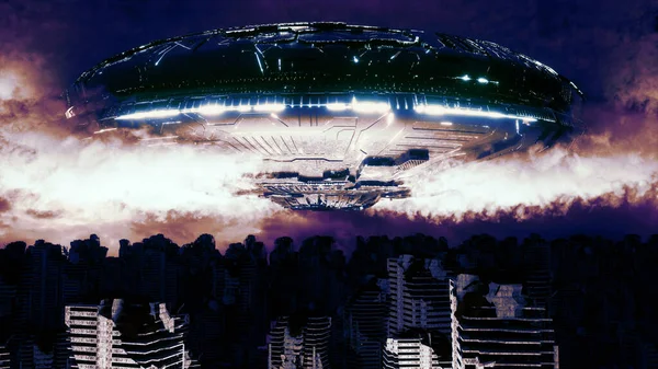 Ufo Invasion Middle City Rendering — Stock Photo, Image