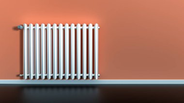 a heater in an orange room (3d rendering) clipart
