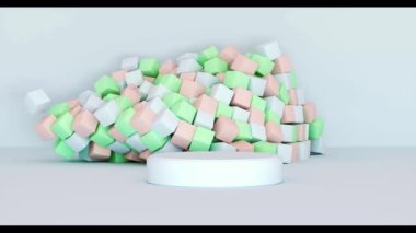 a podium surrounded by many cubes (3d rendering)
