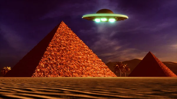 Ufo Círculos Lado Uma Pirâmide Renderização Imagem De Stock