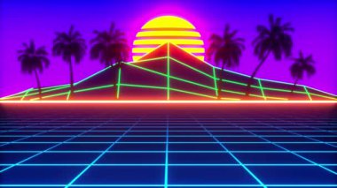 80 'lerin tarzı (3D görüntüleme), geleceksel teknoloji arka planı)