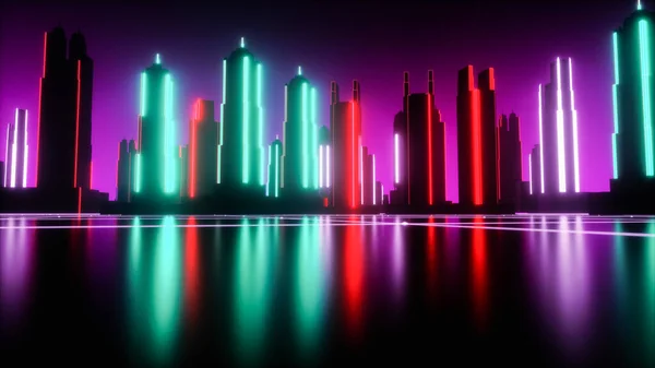 Futuristic Background Neon Glowing Cubes Rendering — Stock Photo, Image
