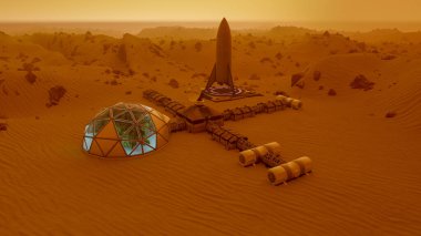 Kızıl Gezegen Mars 'ta bir ileri karakol (3D görüntüleme))