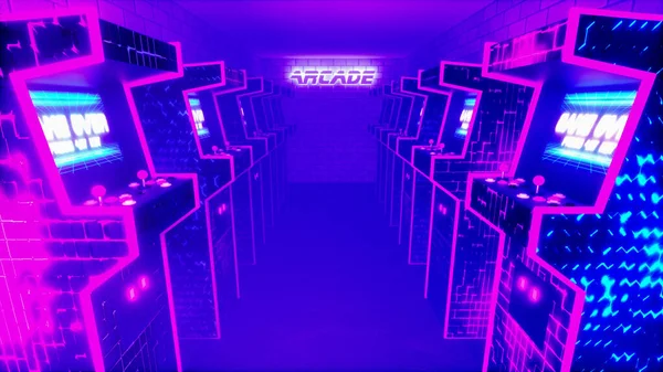 Arcade Slot Machines Game Hall Rendering — Stockfoto