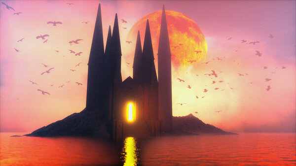 A mysterious castle somewhere in the sea(3d rendering,this image elements furnished by NASA)