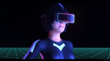 Sanal gerçeklik kulaklığı kullanan genç bir kadın (3D görüntüleme))