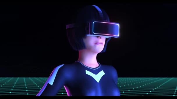 Young Woman Using Virtual Reality Headset Metaverse Rendering — Wideo stockowe