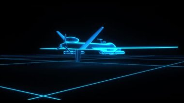 bir askeri dron kablosu mavi parlıyor (3D görüntüleme)
