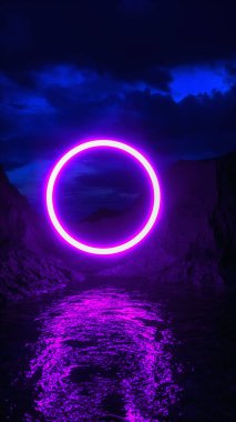 pink glowing in a beautiful landscape (3d rendering)