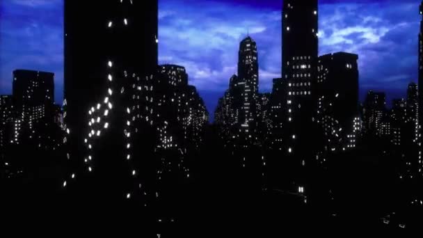 Flight Skyscrapers Night Rendering — Wideo stockowe