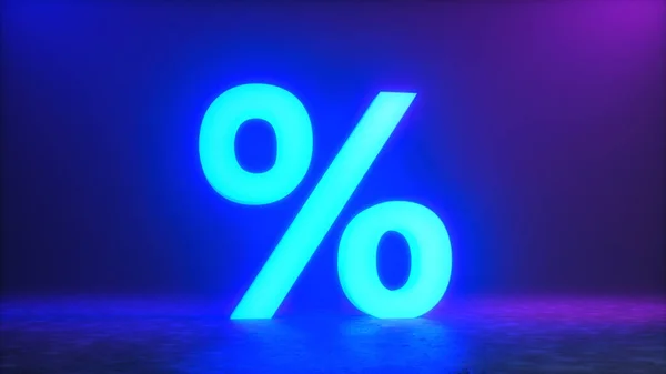 Neon Blue Percent Sign Rendering — Stok fotoğraf