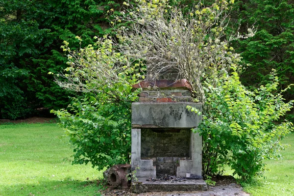 Nature Récupère Vieux Barbecue Brique Béton Une Cheminée — Photo