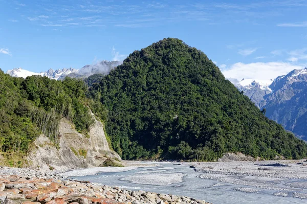 新西兰南岛的威霍河冰川带去了食物 弗兰兹约瑟夫 — 图库照片