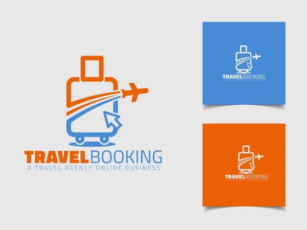 Travel Agency Logo Design Template Concept Bags Airplanes Landscapes Hill — Image vectorielle