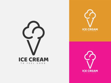 Ice Creem logo design vector illustration. Template element for frozen sweet dessert packaging label design, vintage engraving sketch. Modern background