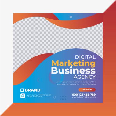 Digital marketing social media post design template. Modern marketing business agency post square banner. Suitable for social media, websites, flyers, and banners.