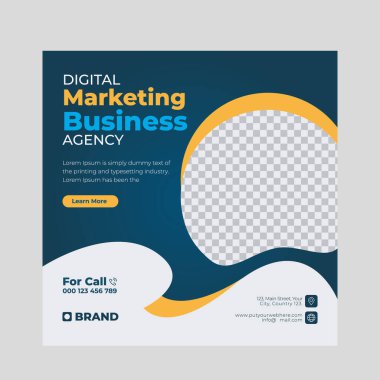Digital marketing social media post design template. Modern marketing business agency post square banner. Suitable for social media, websites, flyers, and banners.