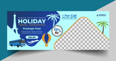 Tours And Travel Social Media Cover Page And Banner Design Template. Concept For World Tourism Day. Summer Beach Travelling. Tourism Business Marketing Background.