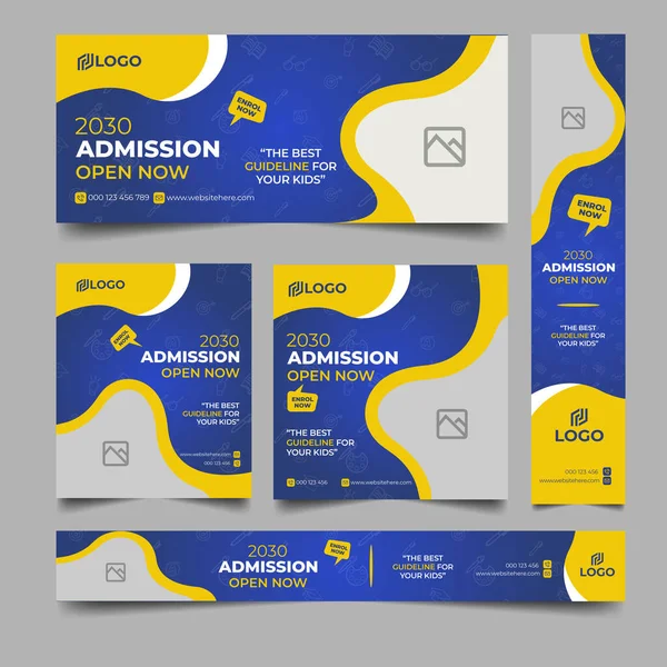 School Admission Web Banner Set Social Media Cover Page Design — стоковый вектор