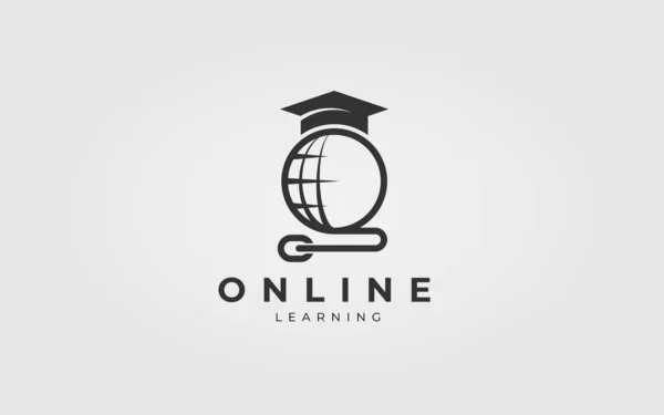 Education Logo Design Concept Online Book Hat Mouse Cursor Global — Wektor stockowy