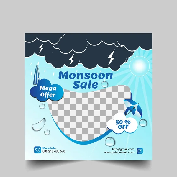 Monsoon Sale Vector Design Social Media Post Banner Flyer Poster — Vetor de Stock