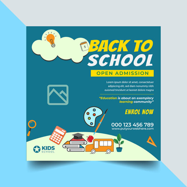 Back To School Social Media Post Design Template, Promotion, Education Advertisement. Education Social Media Post And Flyer. School Admission Web Banner Template Or Square Flyer.
