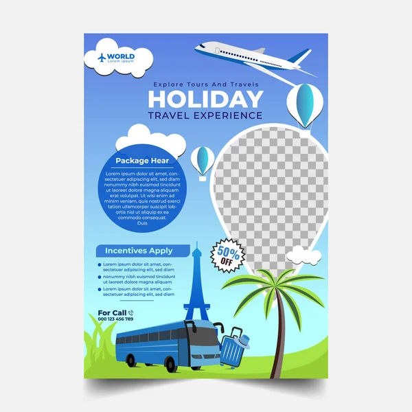 Tours Travel Design Flyer Poster Banner Template Concept World Tourism — стоковый вектор