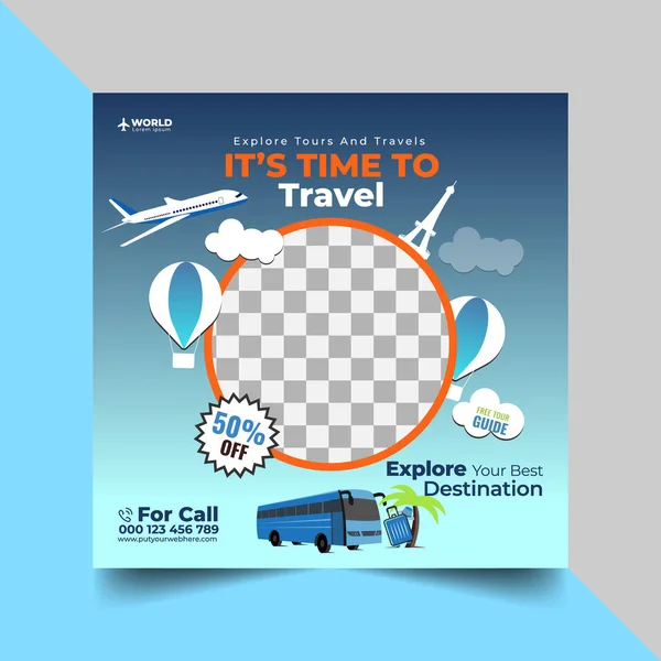 Tours Travels Social Media Post Design Template Promotion Tours Advertisement — 图库矢量图片