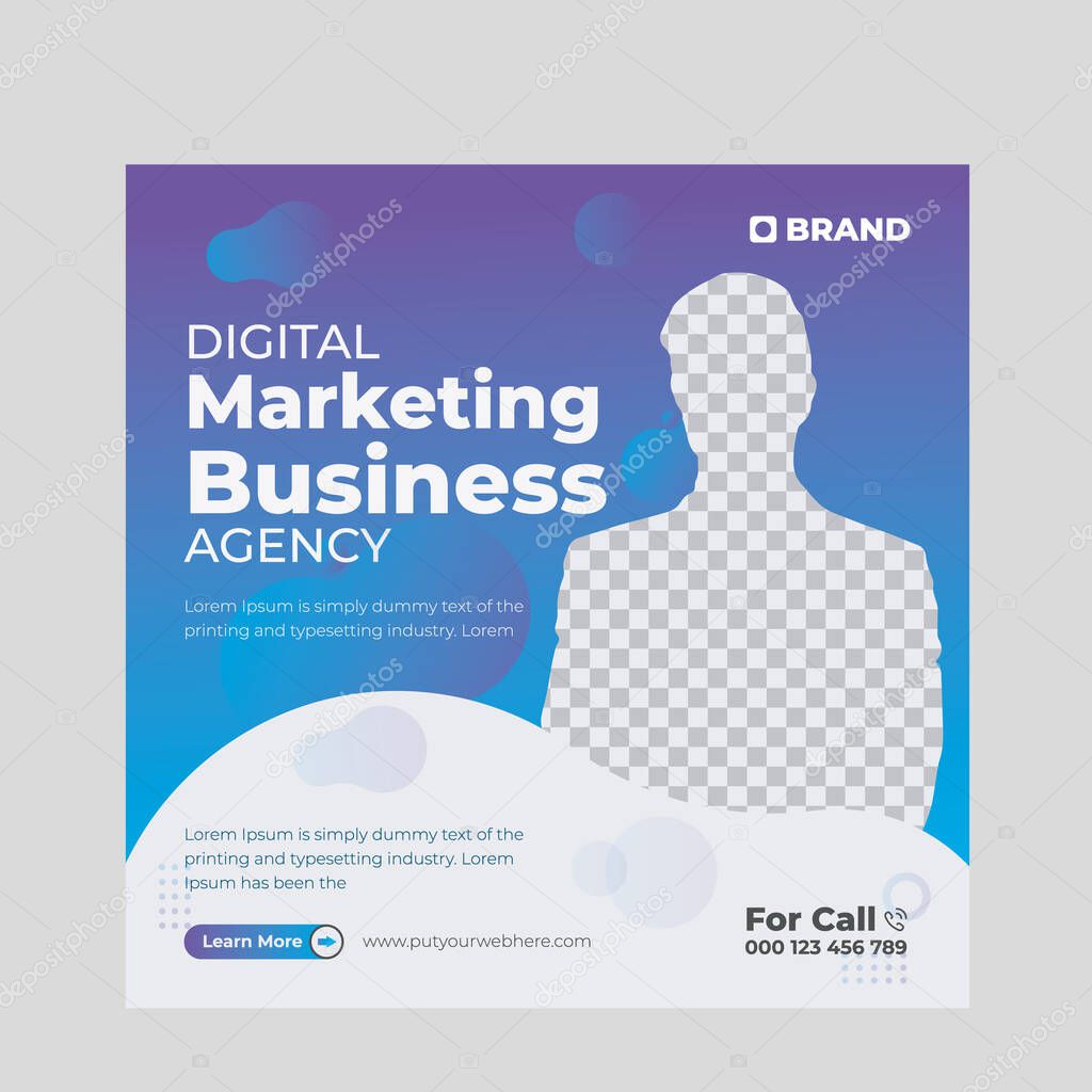 Digital marketing social media post design template. Modern marketing business agency post square banner. Suitable for social media, websites, flyers, and banners.
