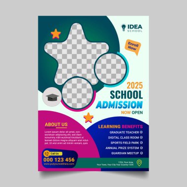 Colorful school admission flyer template design. Kids school design for poster, and banner. Education flyer vector template.