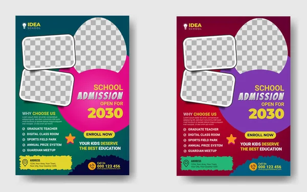 Colorful School Admission Flyer Template Design Kids School Design Poster —  Vetores de Stock