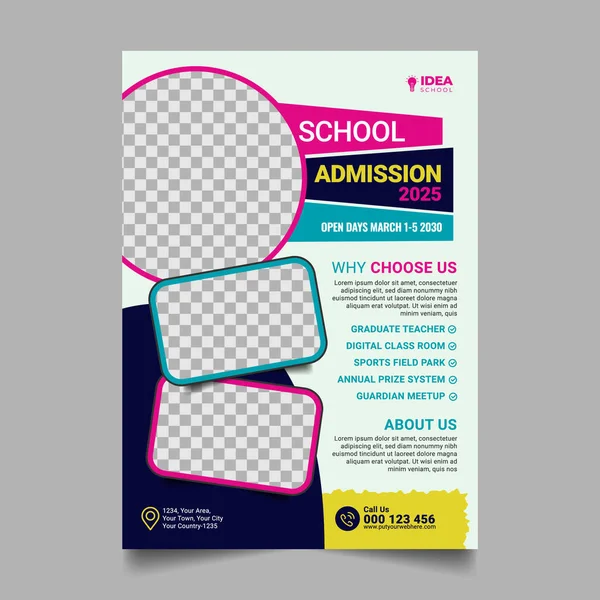 Colorful School Admission Flyer Template Design Kids School Design Poster —  Vetores de Stock
