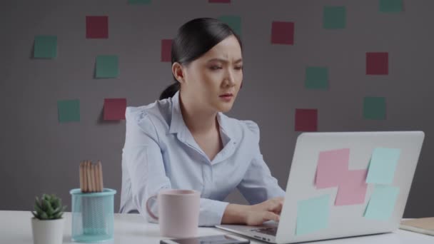 Asian Woman Working Laptop Sick Body Pain Sitting Home Office — Video