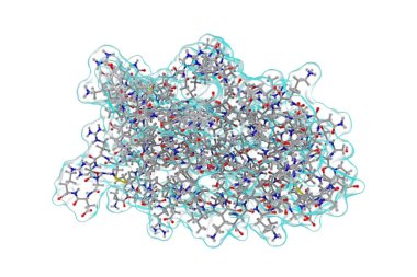 İnsan eritropoetinin moleküler modeli (EPO, epoetin), kırmızı kan hücrelerinin üretimini teşvik eden protein, 3D illüstrasyon