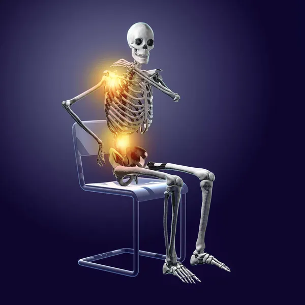 Human spine pain, backache, back pain, conceptual 3D illustration showing human skeleton with painful back