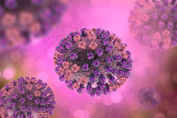 Virus Chřipky H3N2 Ilustrace Znázorňující Povrchové Glykoproteinové Hroty Hemaglutininu Neuraminidázy — Stock fotografie