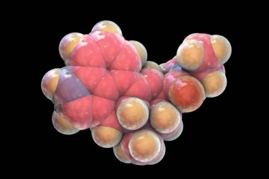 LSD (Lysergic acid diethylamide) molekülü, 3D illüstrasyon. Psikedelik bir uyuşturucunun etkileri yoğun düşünceler, duygular, duyusal algı ve görsel ve işitsel halüsinasyonlardır.