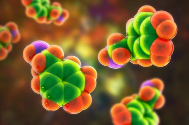 Dopamin molekülü, 3 boyutlu illüstrasyon. Nöromodülasyon molekülü, nörotransmiter, beyin nörofizyolojisinin anahtar bir parçasıdır.