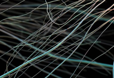 Nanofiberler, 3 boyutlu çizimler. Biyomedikal uygulamalarda, biyomedikal uygulamalarda, doku mühendisliğinde, ilaç dağıtımında ve diğer alanlarda yüksek potansiyele sahip farklı polimerlerden üretilen yeni bir malzeme sınıfı.