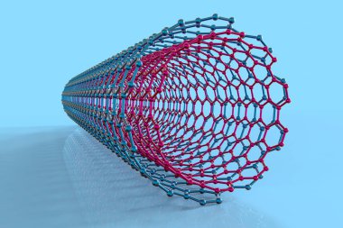 Karbon nanotüp, karbon nanotüp, karbon tüpü olarak da bilinen nanotüpün altıgen karbon yapısını gösteren 3D çizim.